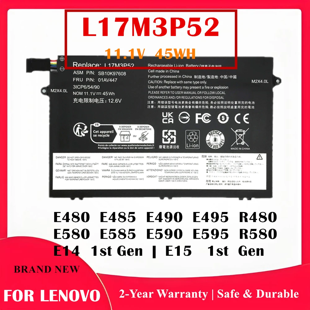 Фото Аккумулятор для ноутбука L17M3P52 01AV447 SB10K97608 для ThinkPad E480 E485 E490 E495 E580 E585 E590 E595 R480 R580 E14 E15 1-го поколения 45Wh №1