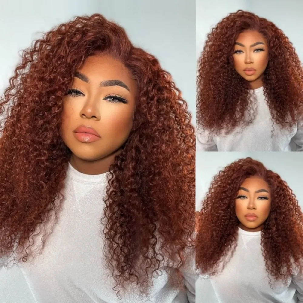 

Reddish Brown 13x4 Curly Lace Front Human Hair Wigs For Women 13x6 Kinky Curly HD Lace Frontal Wig Preplucked Hairline Remy Hair