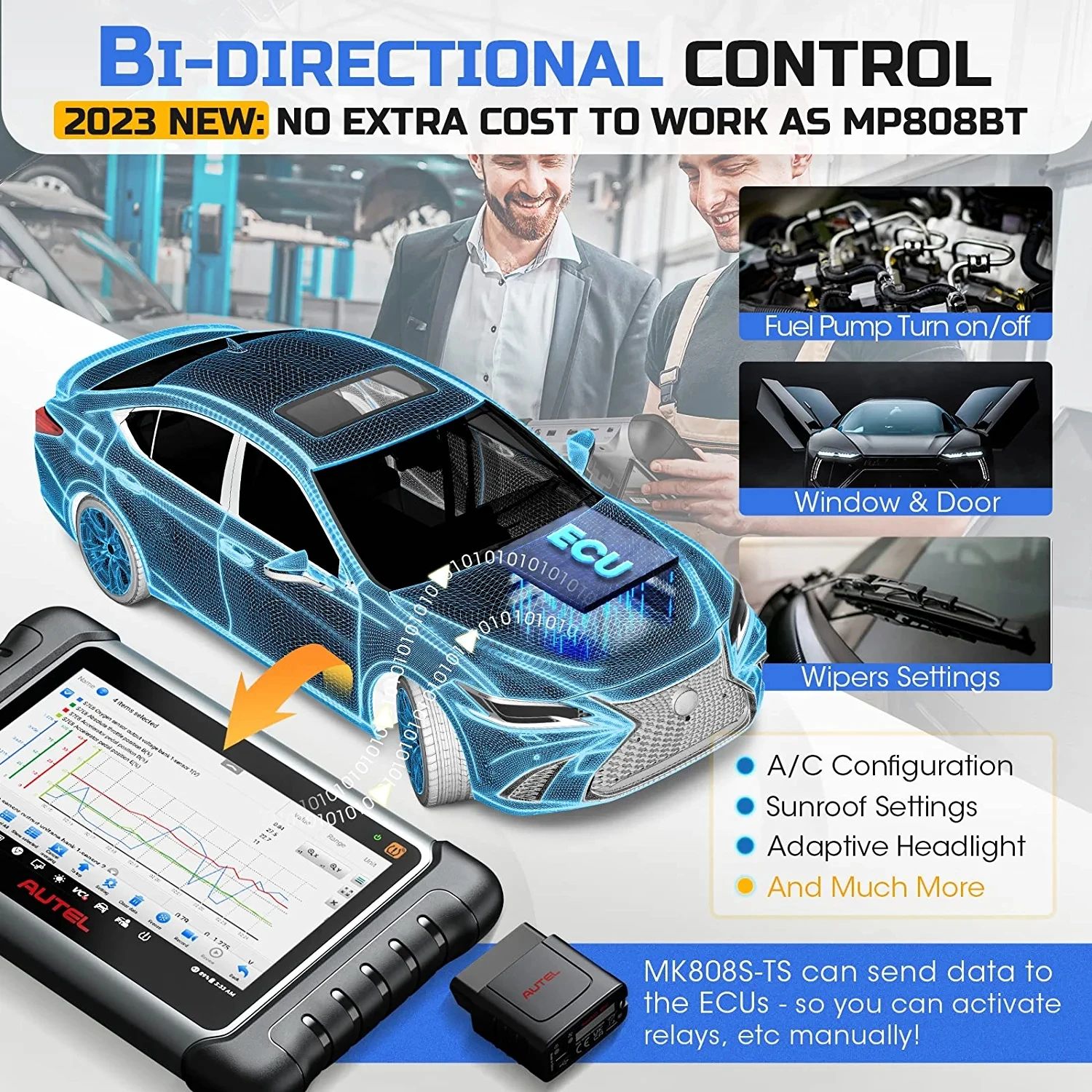 Autel MaxiCOM MK808S-TS OBD2 сканер двунаправленный OE-уровень TPMS Программирование Bluetooth
