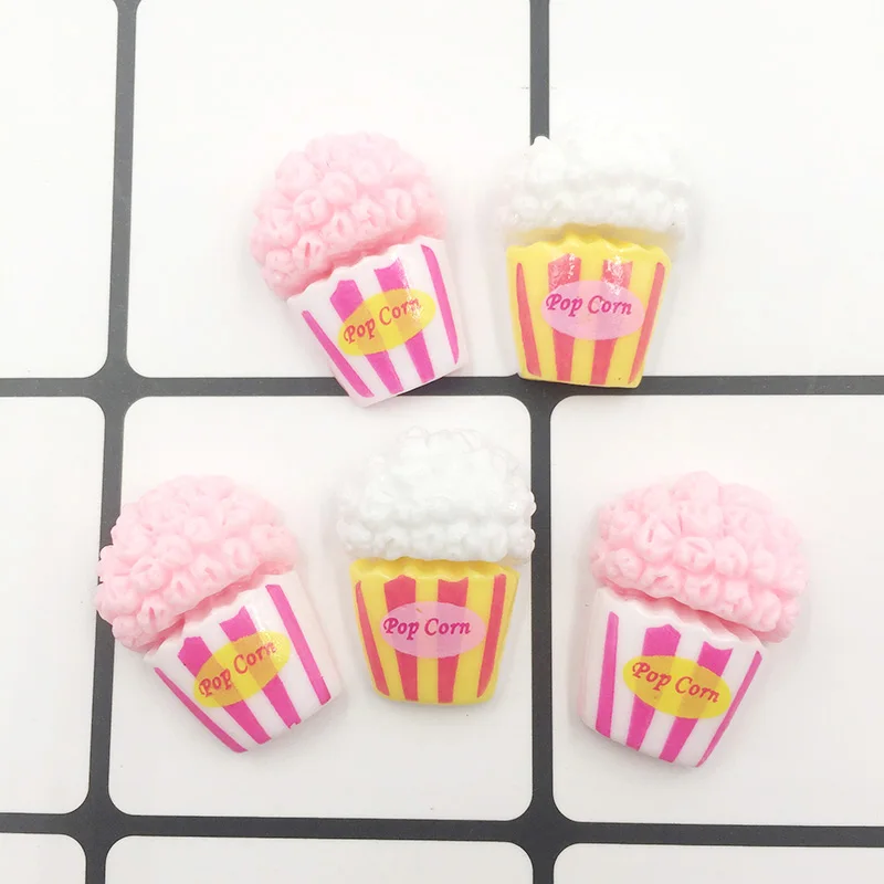 

100Pcs Kawaii Simulation Cartoon Popcorn Flat back Resin Cabochons Dolls Accessories Embellishments DIY Crafts Mini Play Food