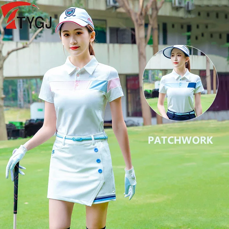 

TTYGJ Summer Female Elastic Sports Wear Short-sleeved Golf Shirts Women Quick Dry Slim Golf Tops Anti-Sweat Breathable T-shirt