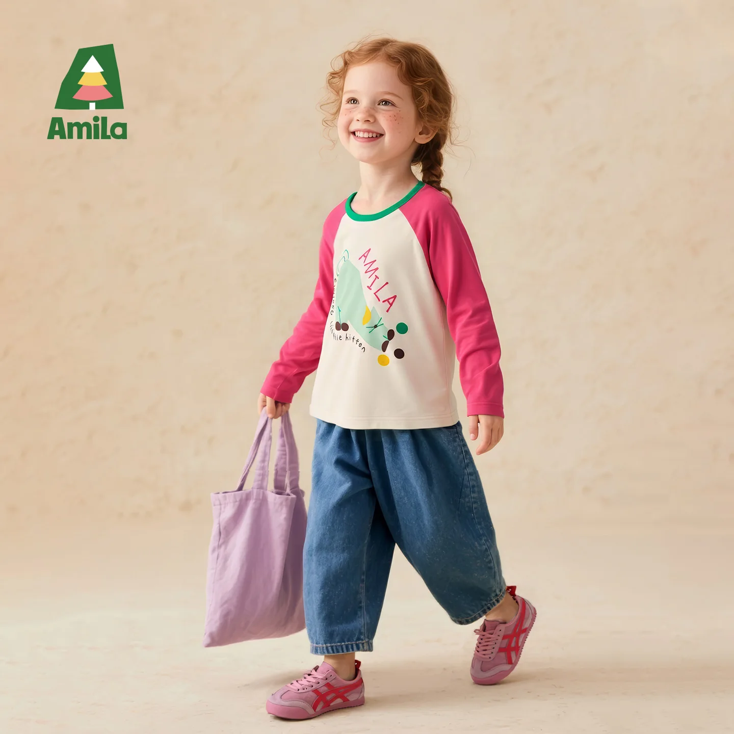 Футболка реглан Amila, детская весенняя хлопковая повседневная футболка с длинными рукавами и мультяшным принтом для мальчиков и девочек, модная футболка реглан с цветными блоками для малышей (art.: 3920d12434331) - 3920d12434331