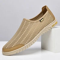 mens summer new fashion casual cotton fabric mesh shoes male breathable comfy leisure fabric loafers slip on hollow sports shoe