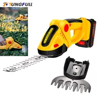 2 in 1 cordless electric hedge trimmer 21v household lawn mower battery rechargeable weeding shear pruning mower garden tools