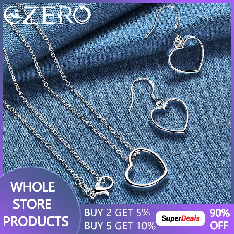 

925 Sterling Silver Heart Shape Pendant Necklace Earrings Jewelry Set For Women Wedding Engagement Fashion Charms Accessories
