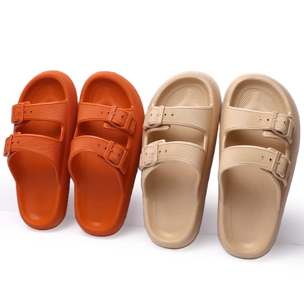 Comwarm New Thick Platform Sandals For Women Men Summer Fashion Buckle Soft Sole Pillow Slippers Female Outdoor Beach Flip Flops