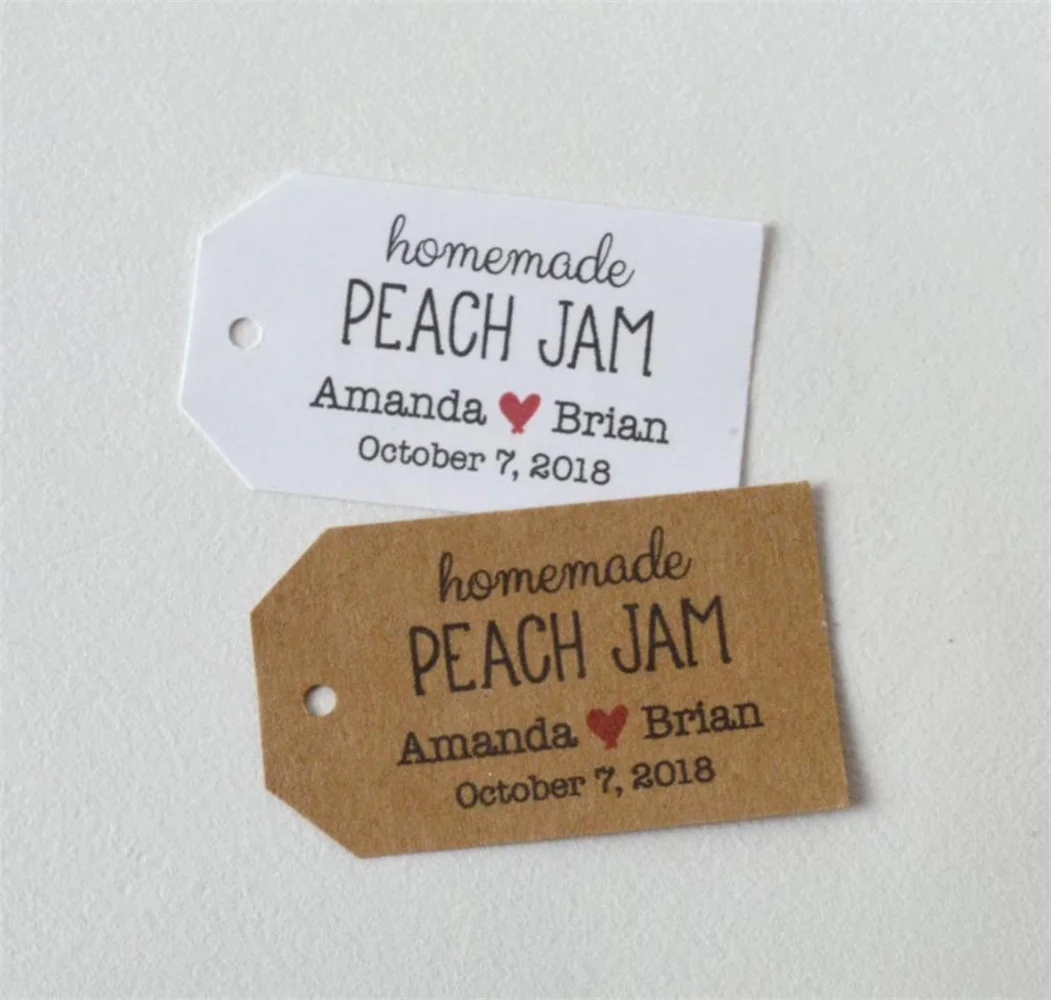 

50PCS Jam, Jelly, Honey, Custom Wedding Favor Tags, Jam Tags, Hang Tags & Gift Tags - White or Kraft Brown Label Tags