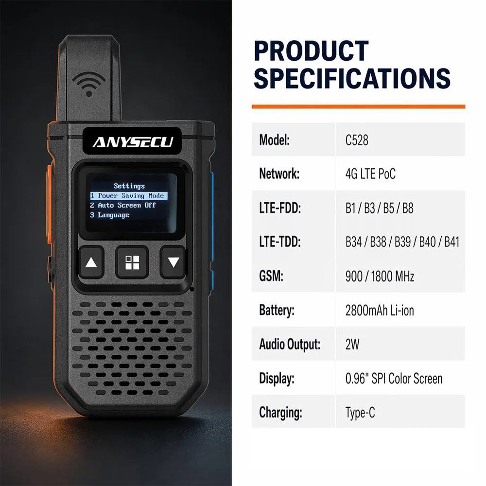 Фото Anysecu C528 4G PoC Мини-рация 2800 мАч Type-C с шумоподавлением, GPS опционально, версия для Юго-Восточной Азии, двусторонняя связь PTT №3