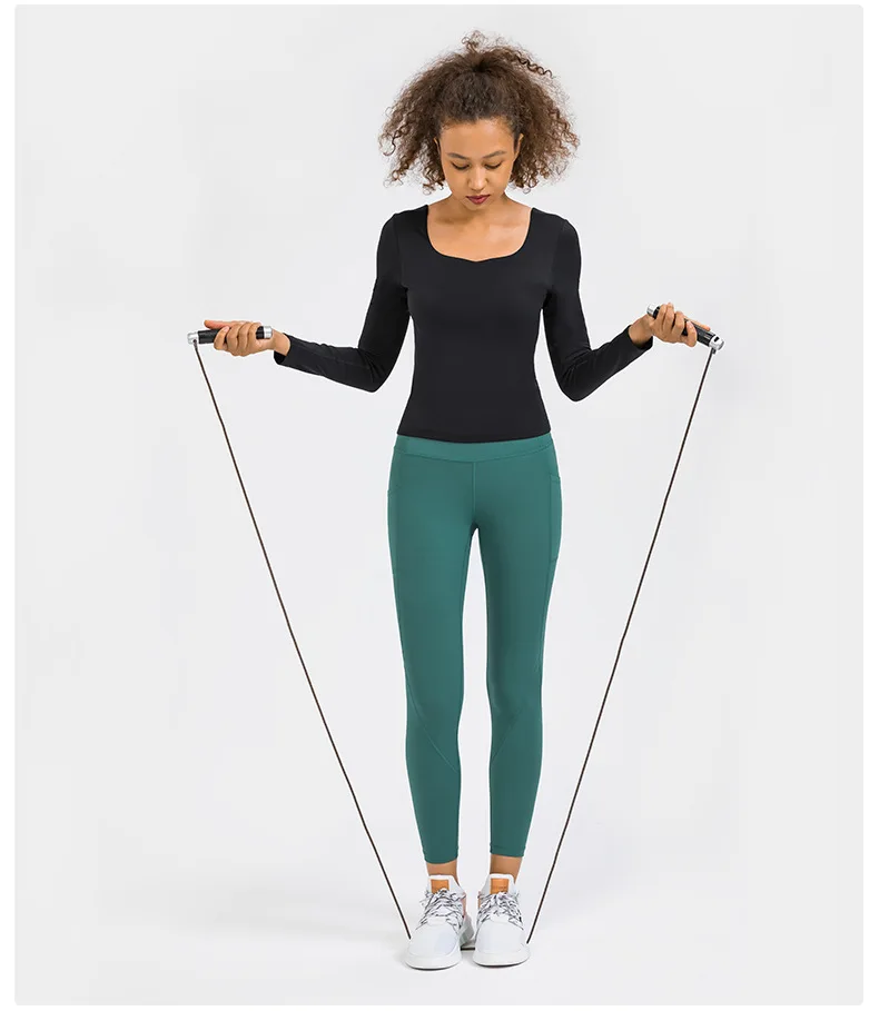 LuluShirt Women's Long Sleeve Top Gym Yoga Sport Fitness Outdoor Jogging Sportswear Elastic Womens Clothing with Chest Pad