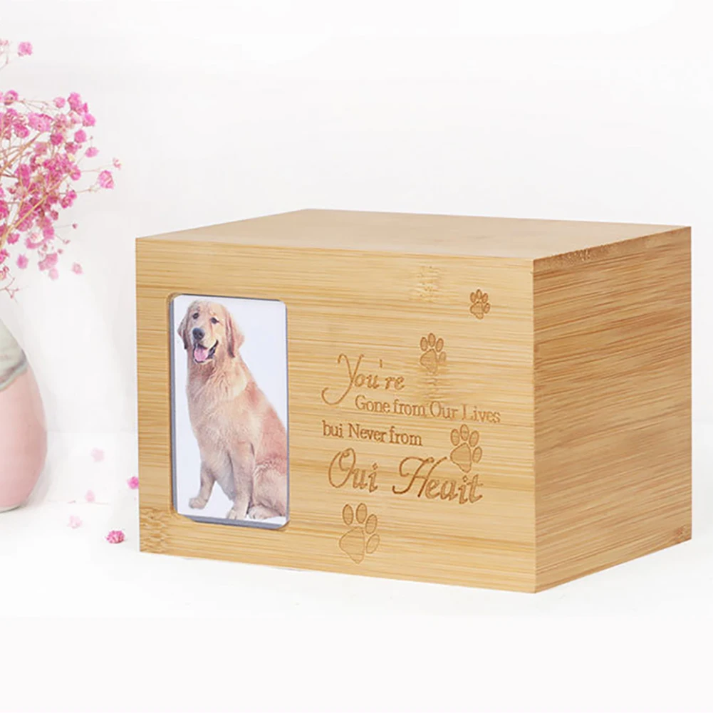 Keepsake Pet Urn Small Ashes Headstone Case Picture Frame Dog Cat Storage Memorial Animal Bamboo Gift Cremation Box