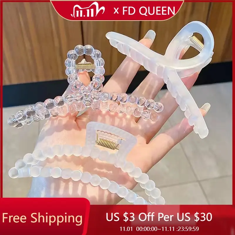 

2022 Hair Clip for Women Ladies Simple Elegant Large Korean Hollow Geometric Shark Clip Frosted White Clip Claw Hair Accessory
