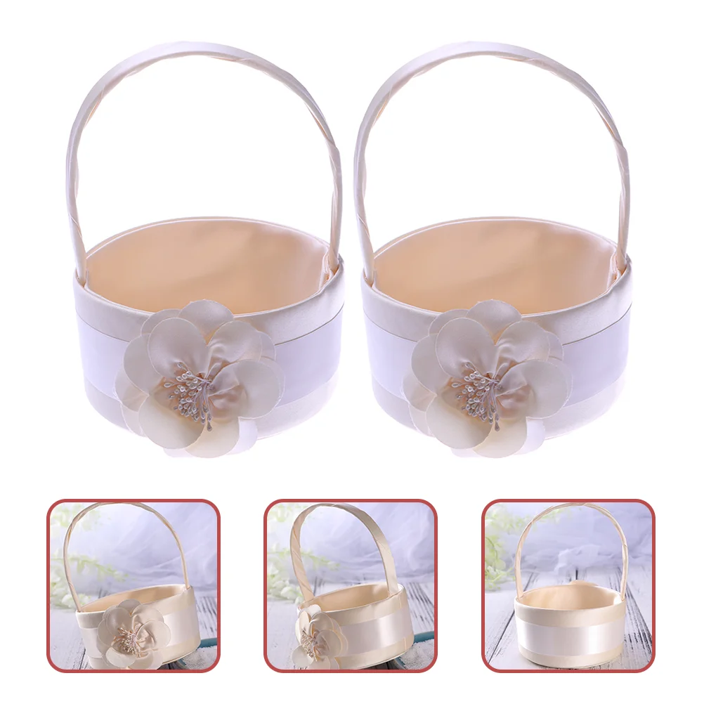 

2pcs Wedding Flower Basket Flower Girl Handheld Flower Basket Wedding Supplies