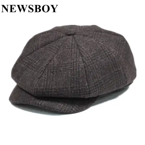Шерстяная мужская шапка газетчика, твидовая клетчатая кепка газетчика в британском стиле, эргономичная шерстяная восьмиугольная кепка, му...