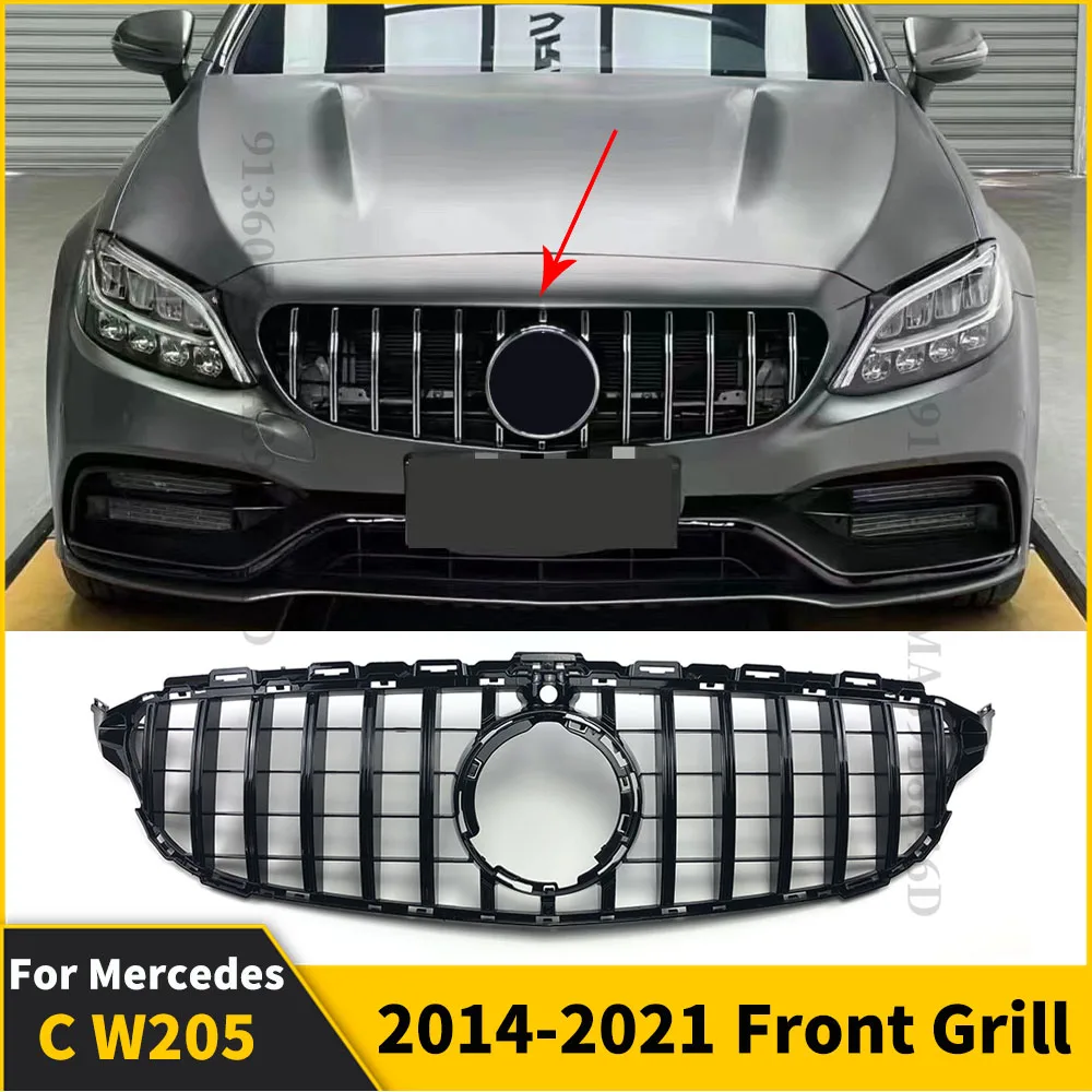Front Inlet Bumper Grille Hood Grill Mesh GT Style Facelift For Mercedes W205 C205 S205 Benz C 2014-2021 C43 Tuning Styling Trim