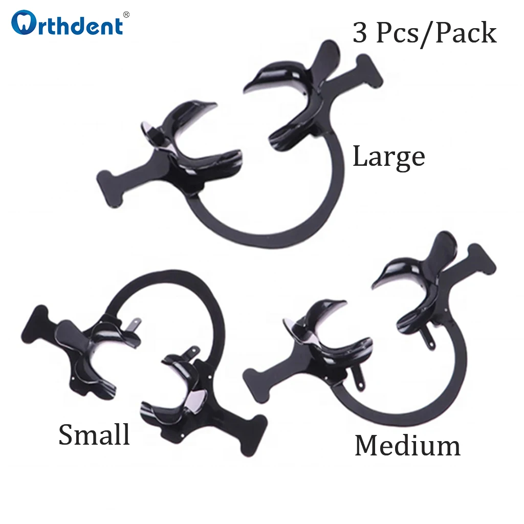 3 Pcs Dental Intraoral Cheek Lip Retractor Spreader Orthodontic Mouth Opener C-Shape with Handle Black Dentistry Accessories
