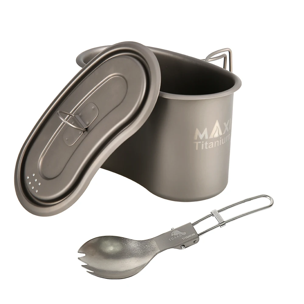 Титановая чашка GI с титановой ложкой 950 мл Ланч-бокс чаша для кемпинга со складной