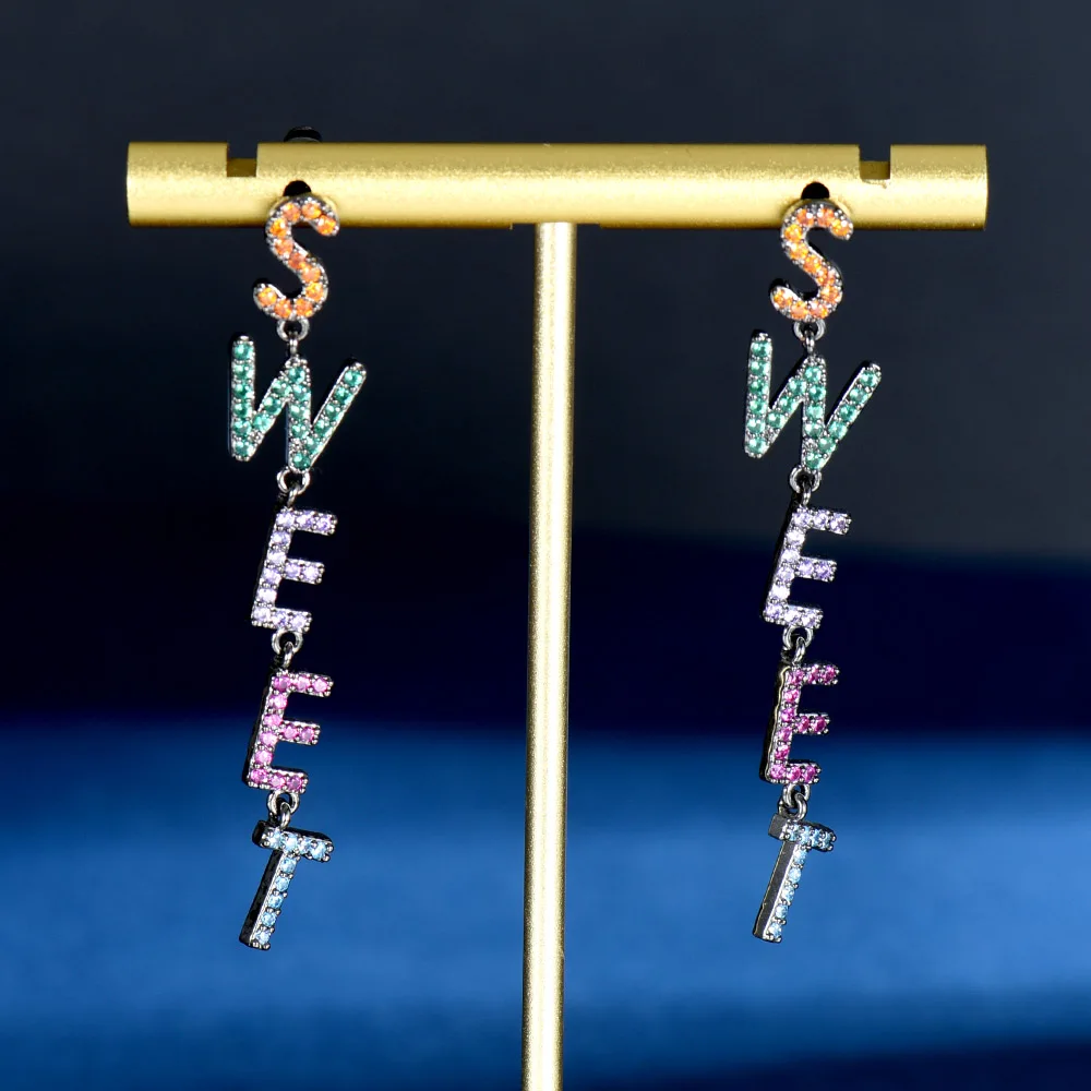 

Fashion Hiphop Link Chain Dangle Earrings Trendy CZ Black Gun Plated Wedding Engagement Party Earrings for Women Jewelry E-1101