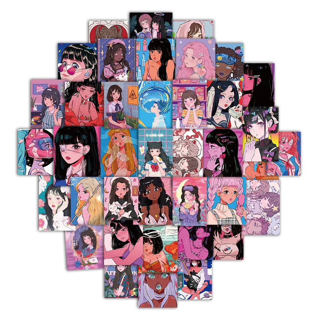 

10/30/50PCS Candy Color Cartoon Retro Style Cute Cool Girly Stickers Luggage Laptop IPad Journal Waterproof Stickers Wholesale