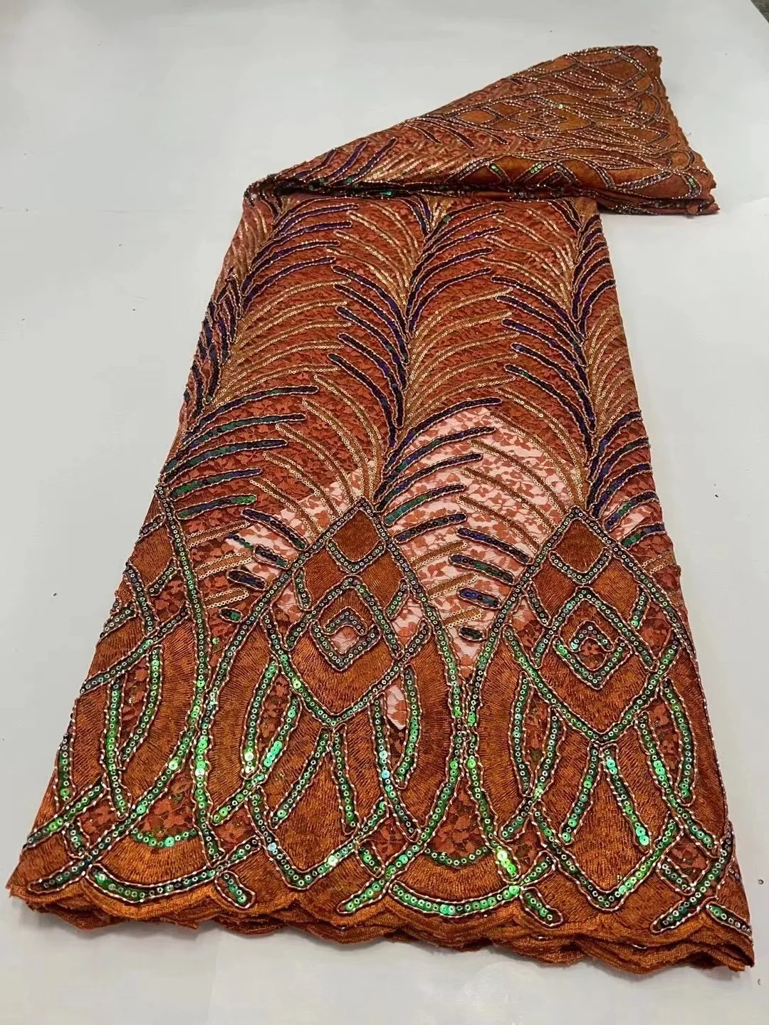 

African Lace Fabric 2022 High Quality Elegant Nigerian Sequins Net Embroidered French Tulle Lace Fabric 5 Yards For Sew Clothes