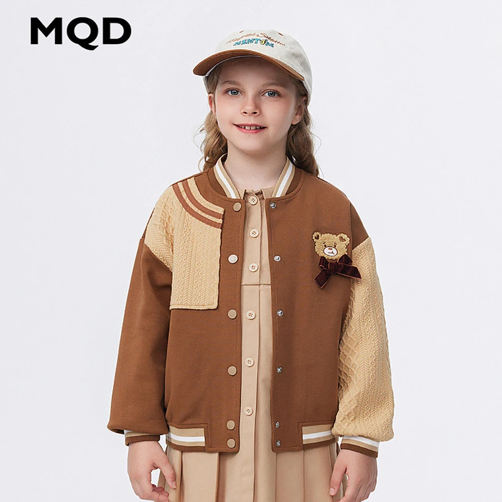 

Детская одежда MQD, Новинка осени 2023, бейсбольная форма для девочек, милая свободная Детская куртка с вышивкой и бантом, кардиган