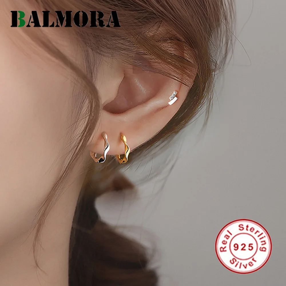 

BALMORA 925 Silver Simple Vintage Geometric Gold Mobius Earrings For Women Girl Trendy Ear Hoops Daily Life Jewelry Gift