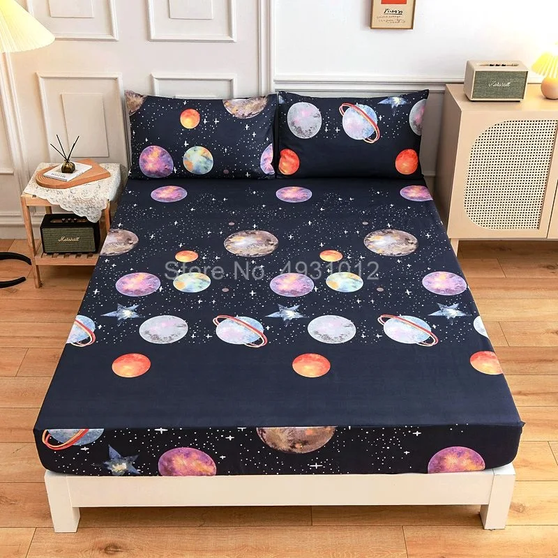 

Galaxy Microfiber Black Planet Out Space Bedding Sheet Set with 1 Fitted Sheet with 2 PillowSham for Boys