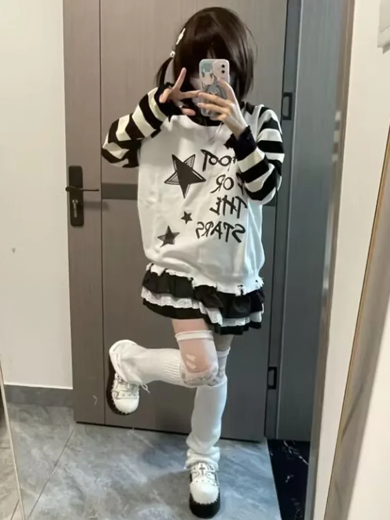 Панк-американские винтажные свитера с отверстиями Y2k Эстетический контрастный