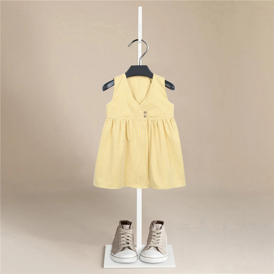 

New Korean Design Summer Baby Kids Girls V-neck Vest Dress Foreign Style Dress Children Girls Solid Loose Cotton Casual Dress