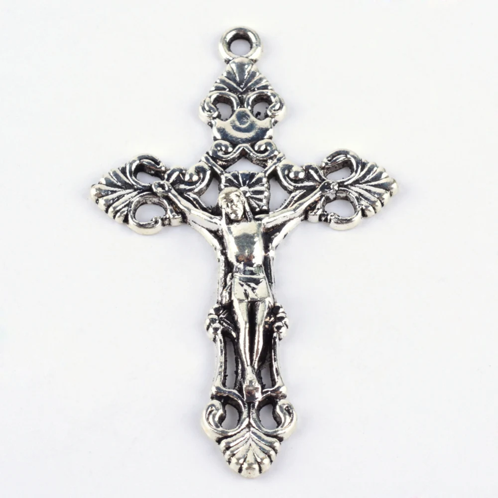 

20PCS Tibetan Style Alloy Pendants For Easter Crucifix Cross Cadmium Free & Lead Free Antique Silver 55.5x34x5mm Hole: 2mm