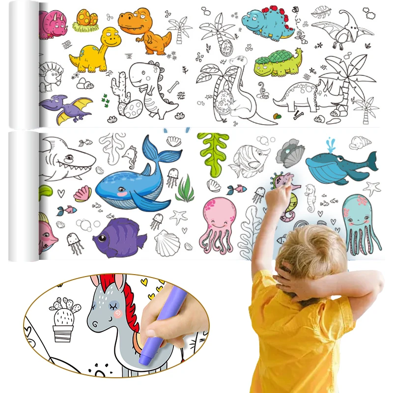 

30*90cm Kids Drawing Roll DIY Sticky Color Filling Paper Scroll Coloring Paper Roll for Kids DIY Painting Early Educational Toys