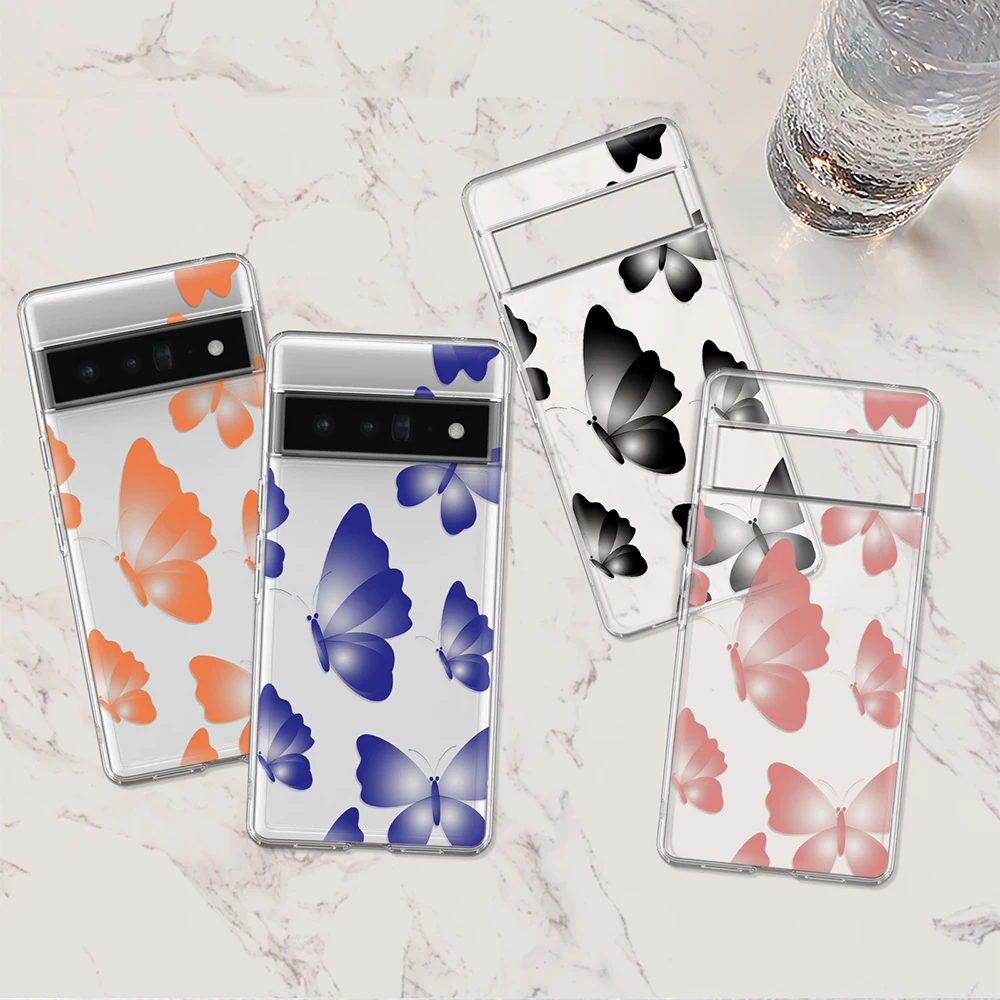 

Butterfly Case for Google Pixel 7a 7Pro 7 6a 6 6Pro 5 5a 5G 4XL 4 2 3XL 2XL 3 3a 3aXL 4a Transparent Soft Silicone Cover Fundas