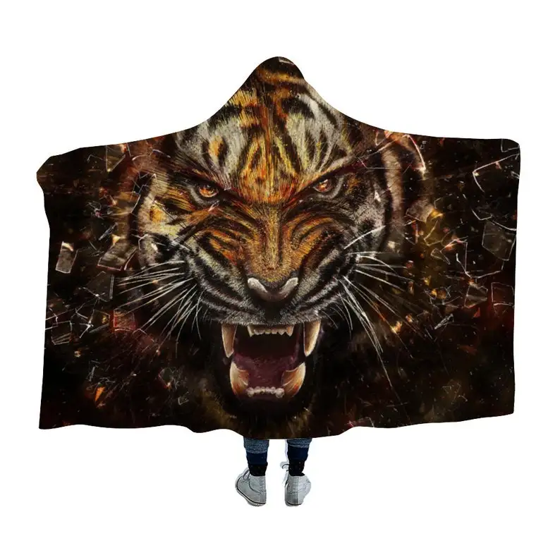 

Roaring Tiger Rave Hooded Festival Blanket Fleece Cloak, Chunky Warm Cozy Blanket Hoodie, Outdoor Picnic Wearable Blanket, Cloak
