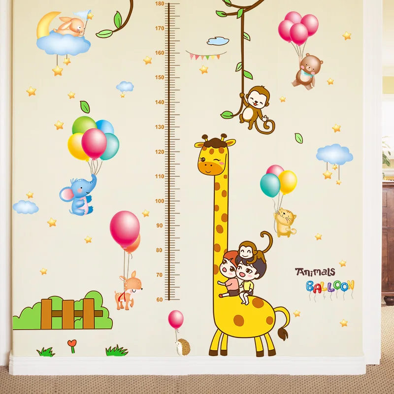 

Giraffe Height Measurement Wall Stickers Vinyl DIY Animal Balloons Mural Decals for Kids Room Children Nursery Home Decoration