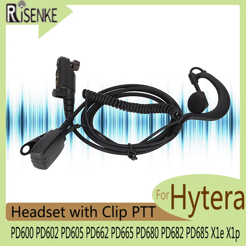 RISENKE Earpiece for Hytera PD600 PD602 PD605 PD662 PD665 PD680 PD682 PD685 X1e X1p Walkie Talkie Accessories Headset with PTT
