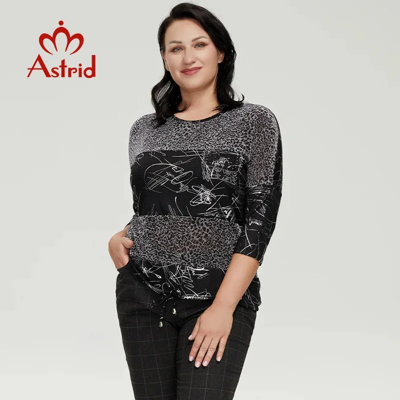 

Astrid Women's Blouses 2022 Top Female Oversized Long Sleeve Vintage Fashion Leopard Print Stripes Basic Clothing Female Tees