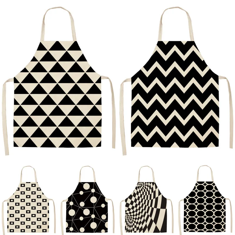 

Черно-белая Геометрическая искусственная кожа для мужчин и женщин домашние инструменты для готовки выпечки льняной слюнявчик фартук для п...
