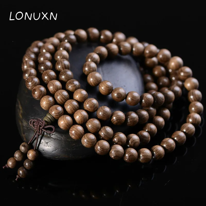 

Seaman Agarwood 108*8MM Real Natural Wood Beads Bracelet Tibetan Buddhism Jewelry for Men Women Meditation Prayer Beaded Wooden