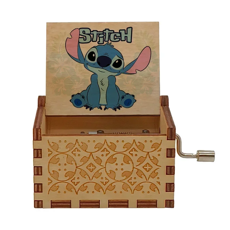 Disney Anime Stitch Theme Music Merry Go Round of Life Wooden Hand Cranked Musical Box New Year Christmas Kids Birthday Gift