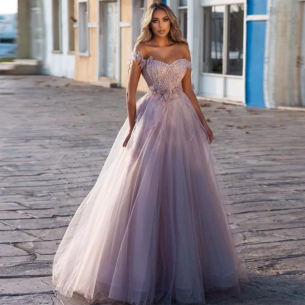 

Блестящие тюлевые платья BridalAffair для выпускного вечера с бисером, блестками, кружевами, аппликациями, 3D цветами, открытыми плечами, женское вечернее платье Дубая 2023