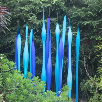 Luxury Aqua Blue Sculpture for Garden Decor Floor Lamp Art Craft Ornaments Big Size Murano Glass Spikes Sculpture