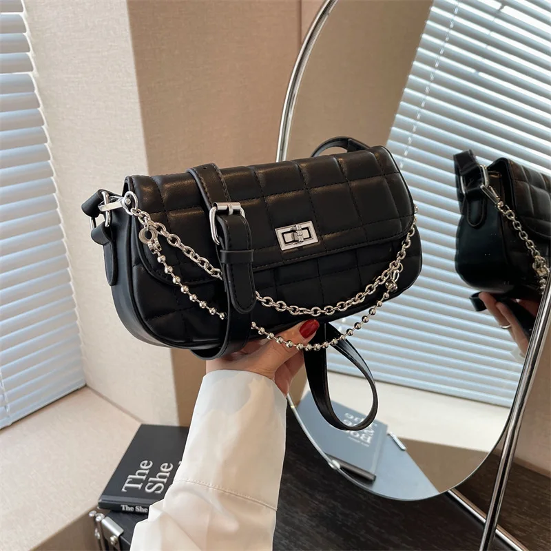 

Однотонные сумки через плечо с квадратной цепочкой для женщин 2023 Женская роскошная дизайнерская брендовая сумка с клапаном трендовая женская сумка-мессенджер