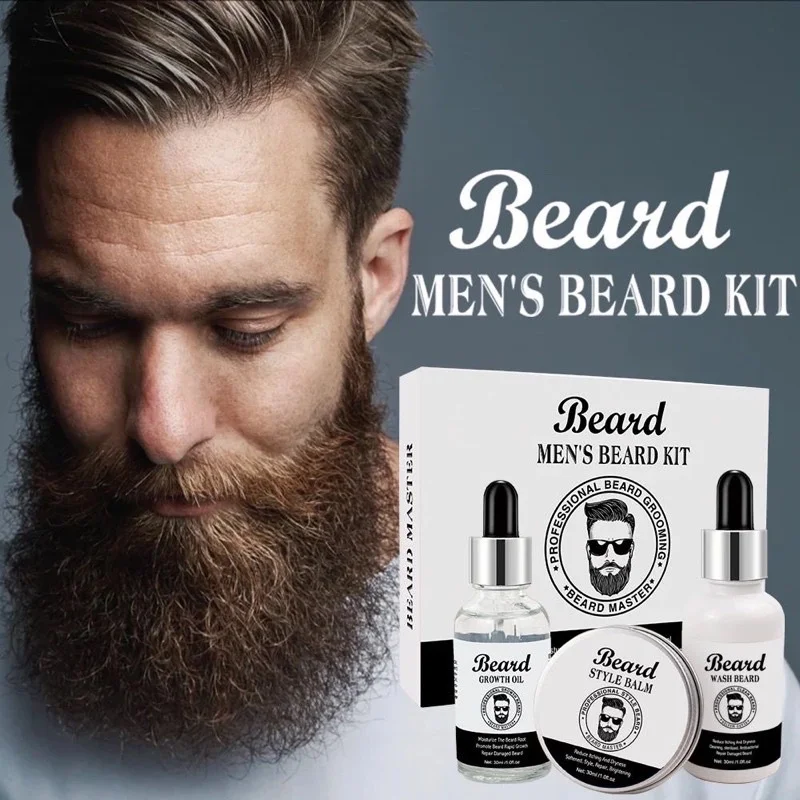 Organic Mustache Styling Softens Men's Beard Grooming Kit Beard Growth Kit With Beard Oil, Beard Wah, Balm