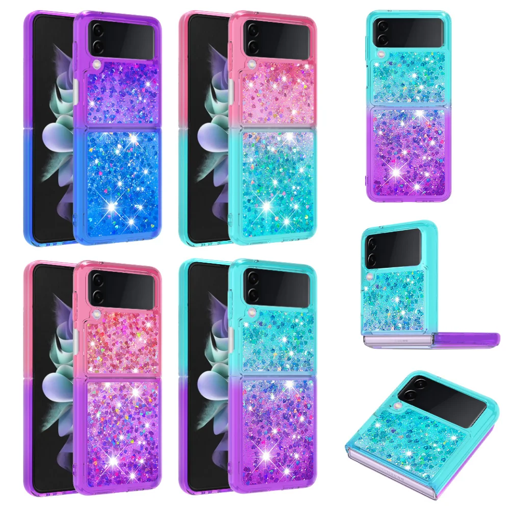

For Samsung Galaxy Z Flip 4 5G case Gradient Liquid Quicksand Case For Samsung Galaxy Z Flip 3 4 5 5G Glitter Cover fundas capa