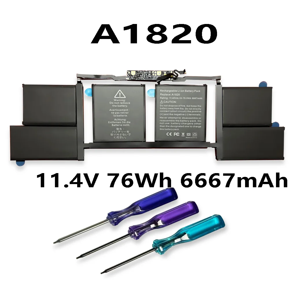 Фото Аккумулятор A1820 для ноутбука, 76Wh, 11,4 в, для Apple Macbook Pro, 15 дюймов, A1707, конец 2016, серия Mid 2017, Бесплатные инструменты №1