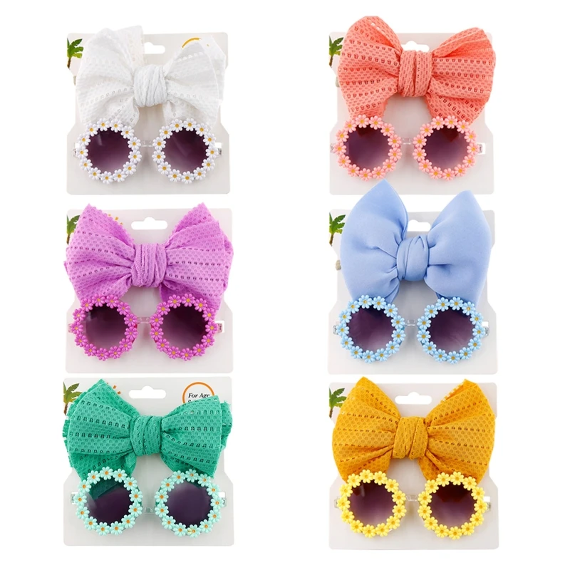

Baby Flower Shaped Sunglasses Colorful Sunnies Glasses and Bows Headbands Set