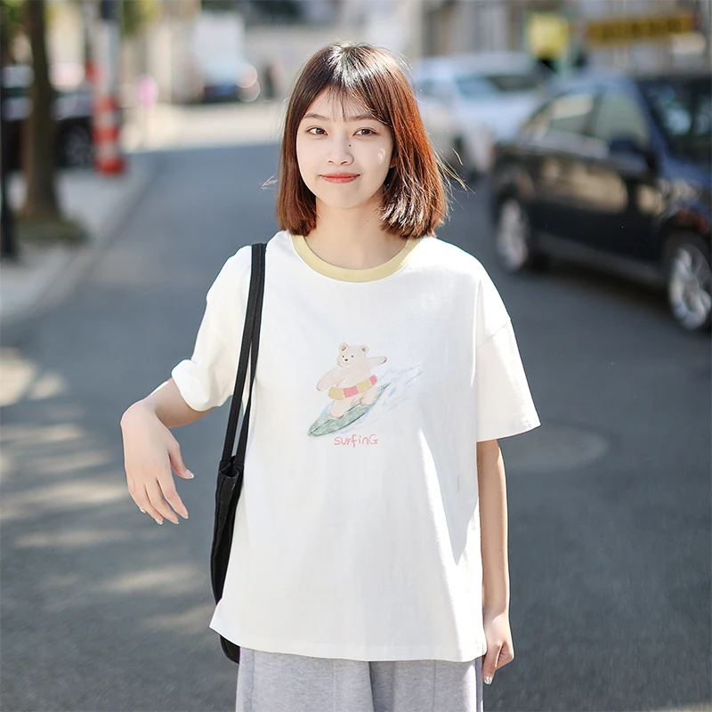 

Женский свитер с круглым вырезом, Повседневная белая Футболка с мультяшным принтом, лето