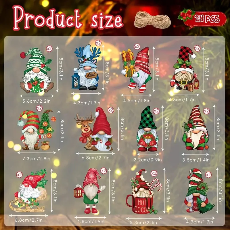 24 шт. рождественские деревянные подвески Санта-Клауса с несколькими краями