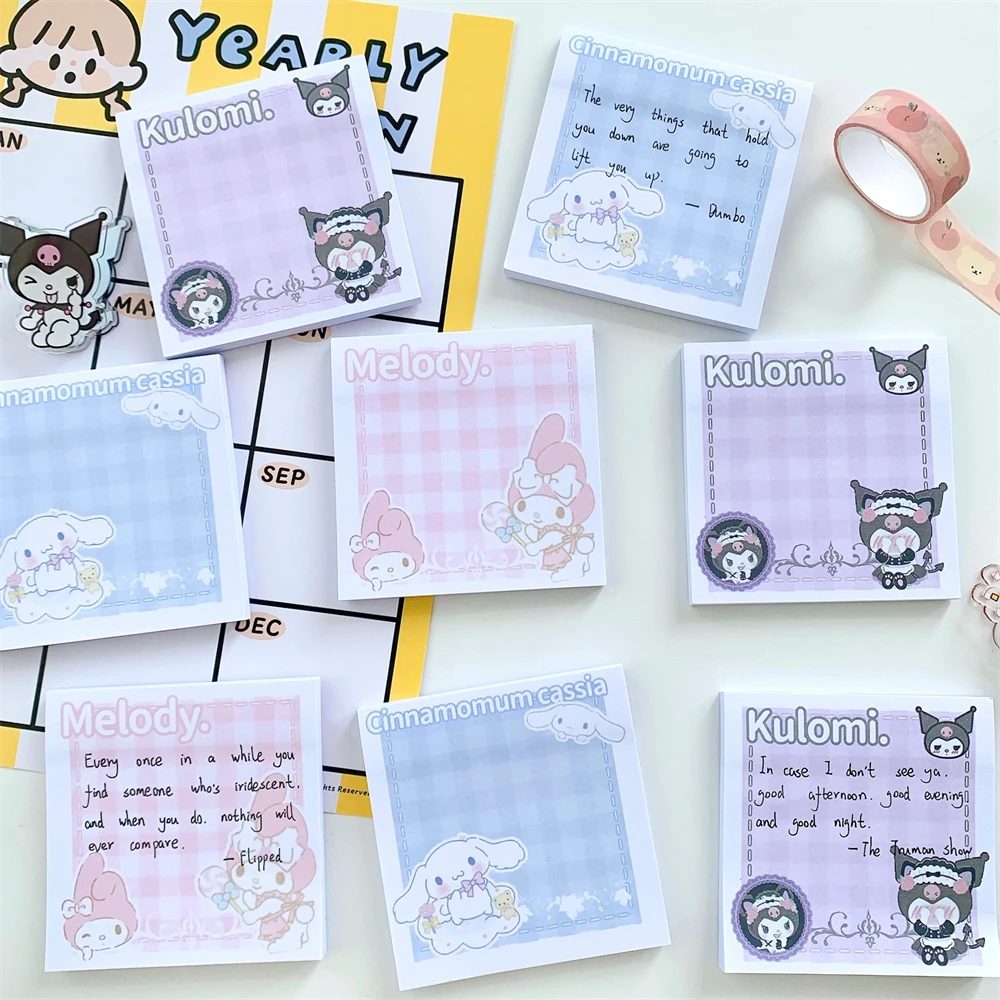 

50 Sheets Kawaii Sanrio Kuromi My Melody Cinnamoroll Post-It Notes N Times Stickers Hand Account Material Stickers Message Notes