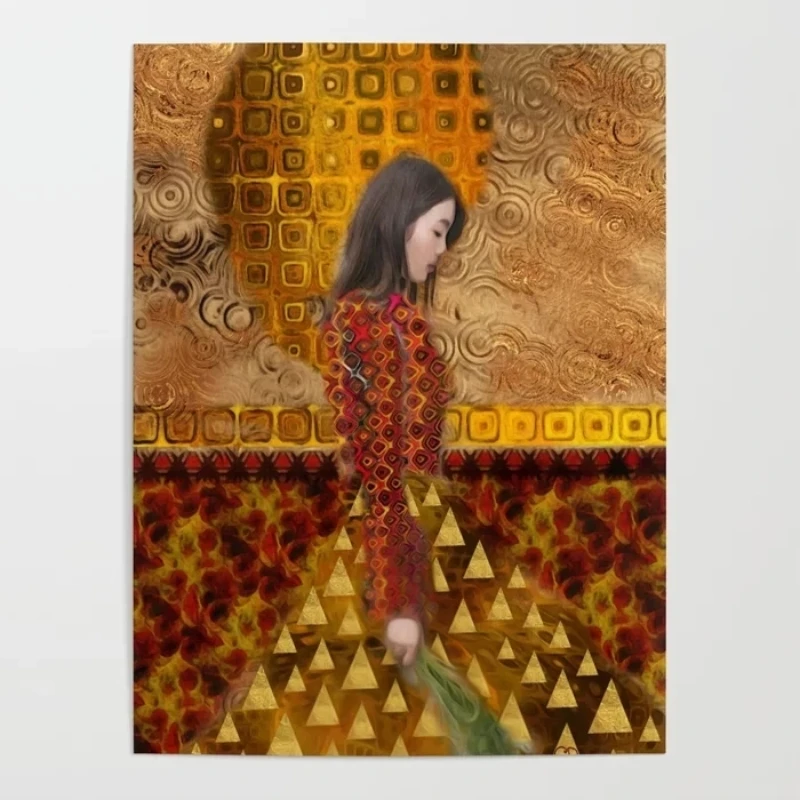 

Home Decoration Hd Print Pictures Wall Artwork Modular Woman in Red and Gold Poster Canvas Painting For Living Room No Framework