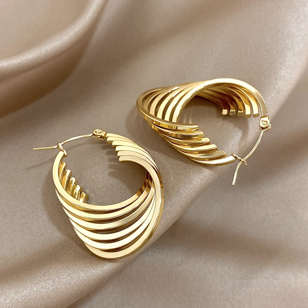 Flashbuy уникальные модные серьги-кольца из нержавеющей стали золотого цвета